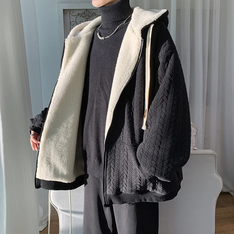 Winter Jacket Men Warm Fashion Casual Thickened Lamb Wool Jackets Men Korean Loose Short Coat Mens Thick Hooded Coat M-2XL