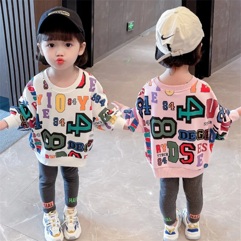 Girls Suit Sweatshirts +Pants Cotton 2Pcs/Sets 2022 Printed Spring Autumn Thicken High Quality Sports Sets Kid Baby Children Clo