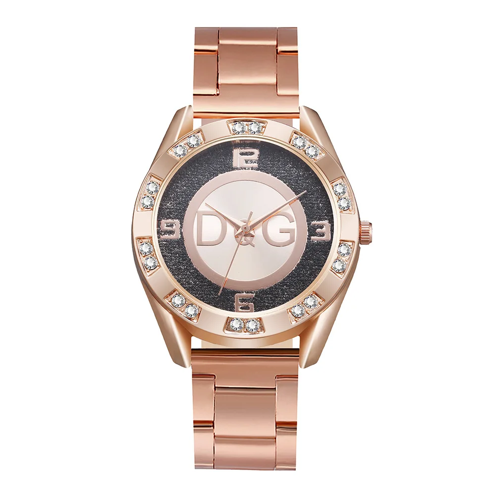 Rose gold glitter quartz women's watch, minimalist design steel strap watch, large dial, fashion creative watch women's watch