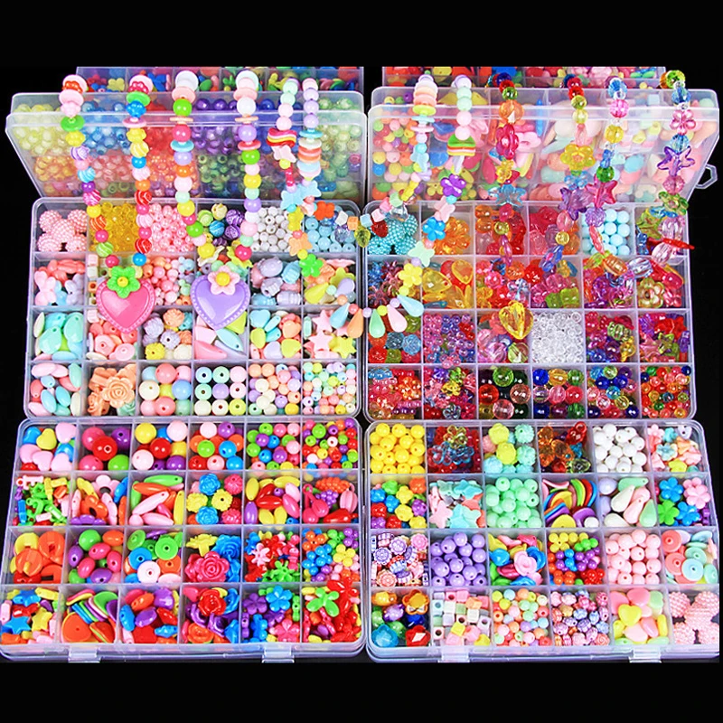 

Children DIY Bracelet Necklace Jewelry Making Handicrafts Acrylic Plastic Beads Toy with Kit Box Set for Women Girls