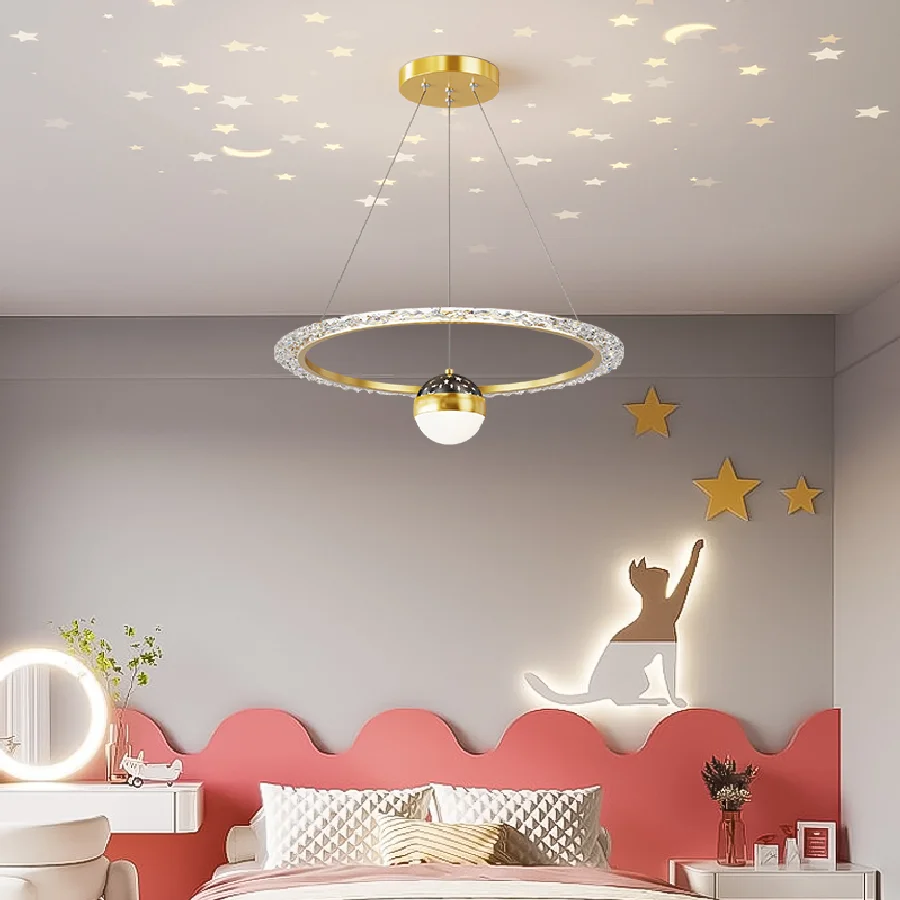 

Modern bedroom lamp home dining room ring chandelier trichromatic light children's room starry lamps
