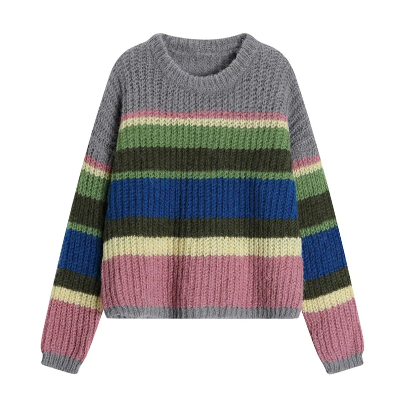 

Женский вязаный свитер в полоску, Свободный пуловер с длинным рукавом, Повседневный свитер составного кроя в Корейском стиле, Y2K, Осень-зима ...