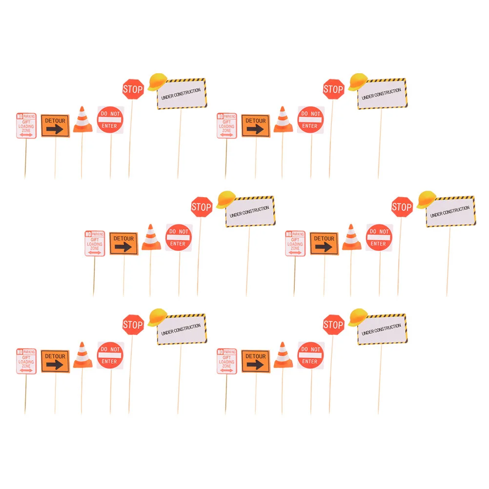 

48pcs Paper Cake Picks Road Sign Cake Picks Construction Party Cake Decorations