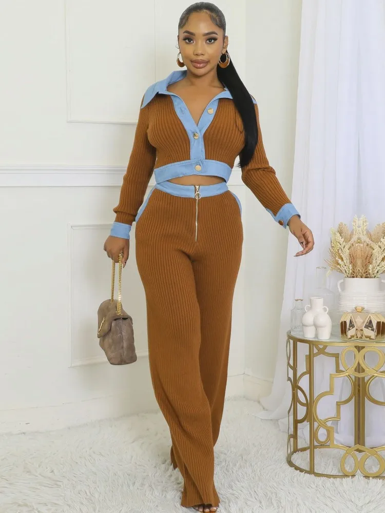 Женские комплекты из 2 предметов одинаковые вязаные двух топы и брюки костюмы