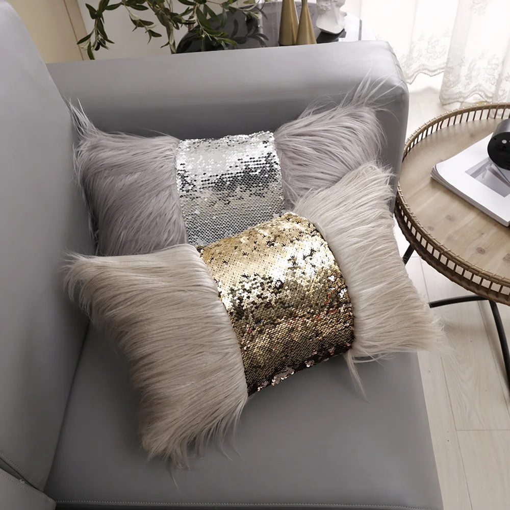 Роскошный меховой чехол для подушки с блестками 30x50 см дивана декоративный