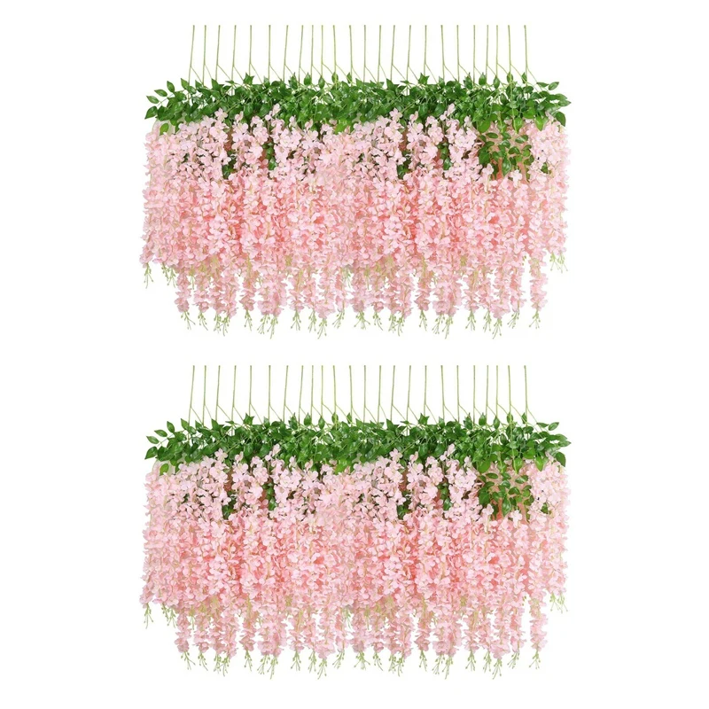 

48 Pack 3.6 Feet/Piece Artificial Fake Wisteria Vine Hanging Garland Silk Flowers String (Light Pink)