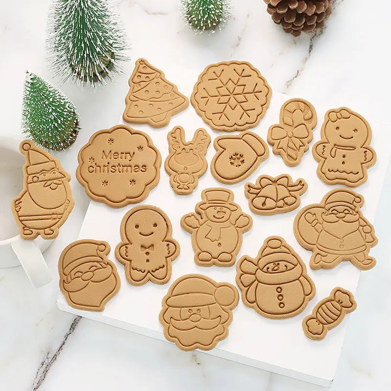 

4Pcs Christmas Gingerbread Man House Cookies Cutter Mold New Year Biscuit Cake Embossing Xmas Dessert Baking Printing Stamp Tool