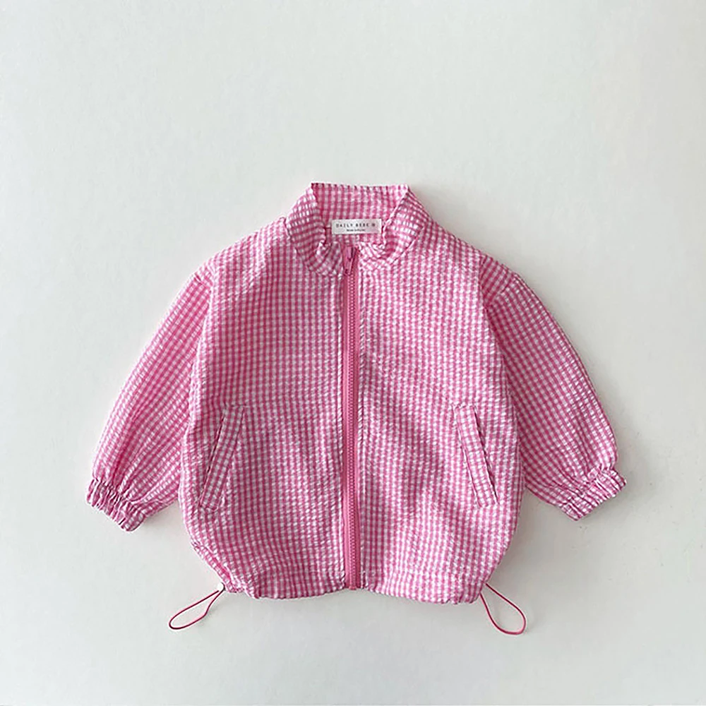 

Children Coat Jacket 2022 Summer Spring New Thin Plaid Sun Protection Jacket Boys and Girls Candy Sun Protection Zipper Clothing