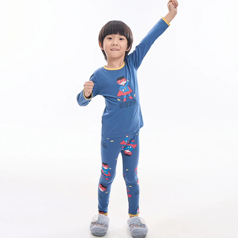 

2-14 Years Boys Kids Sleepwear Nightwear Eco Friendly Cotton Autumn Winter Home Wear Boys Hero Blue Soft Pyjamas Pajamas Sets