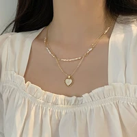 new fashion double layer necklace heart pendant necklaces for women girls cute vintage bead chain party jewelry gift accessories
