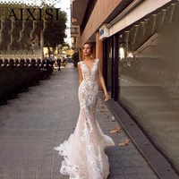 luxurious wedding dresses v neck bride vestidos de novia sleeveless robe de mariee appliques backless lace tulle for 2022 new