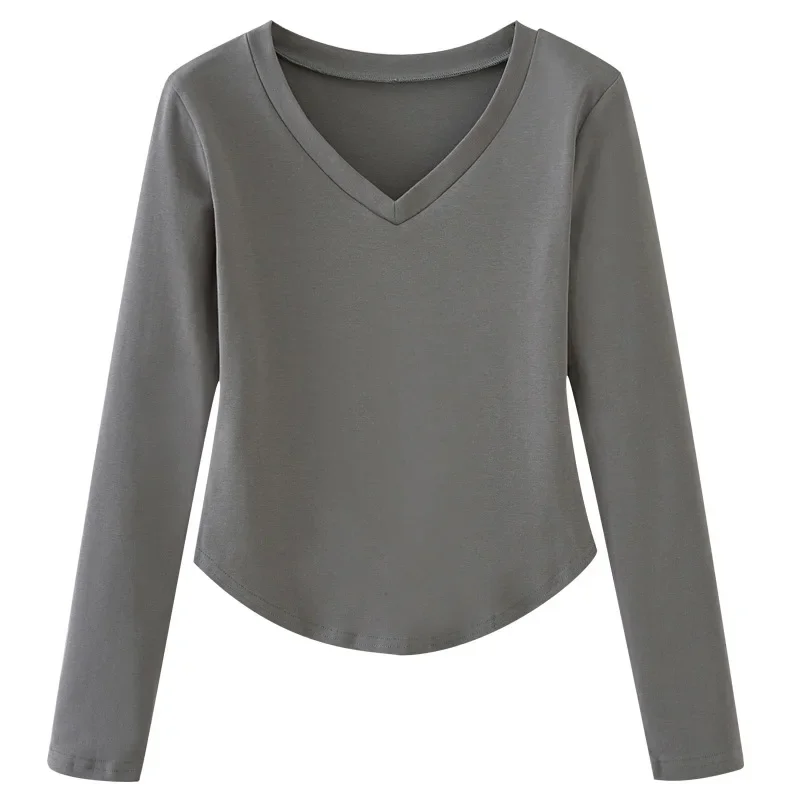 Женская футболка из чистого хлопка с v-образным вырезом и длинными рукавами новый