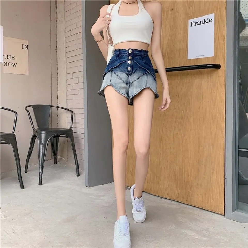 Casual Patchwork Irregualr Colorblock Short Pants For Women High Waist Streetwear Shorts Female Clothing Summer Fashion New