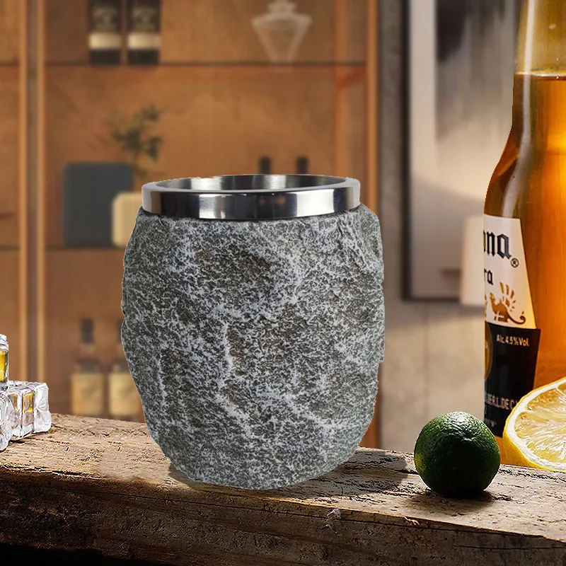 

Summer Glacier Rock Cup American Vintage Bar Ice Beer Cup Mug Stone Whisky Stainless Steel Resin Office Household Use Master Cup