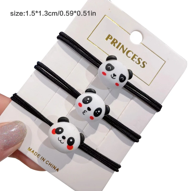 

N58F 3pcs Cartoon Panda Shape Hair Scrunchies Elastic Hair Clips Soft Hair Pins Ropes Xmas Hair Accessories for Girls