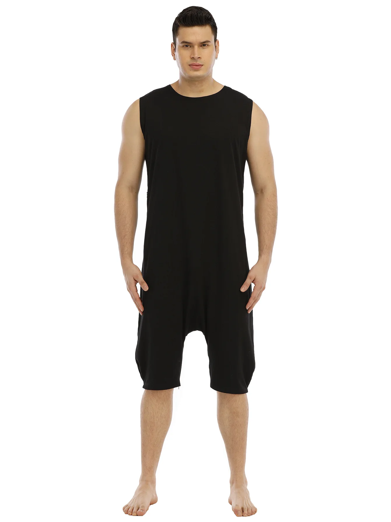 Sleepwear for Men Pijamas Hombre Star Hanging Sleeveless Casual One Piece Homewear Stripe Bodysuit Mens Onesie Pjs 2022 Summer