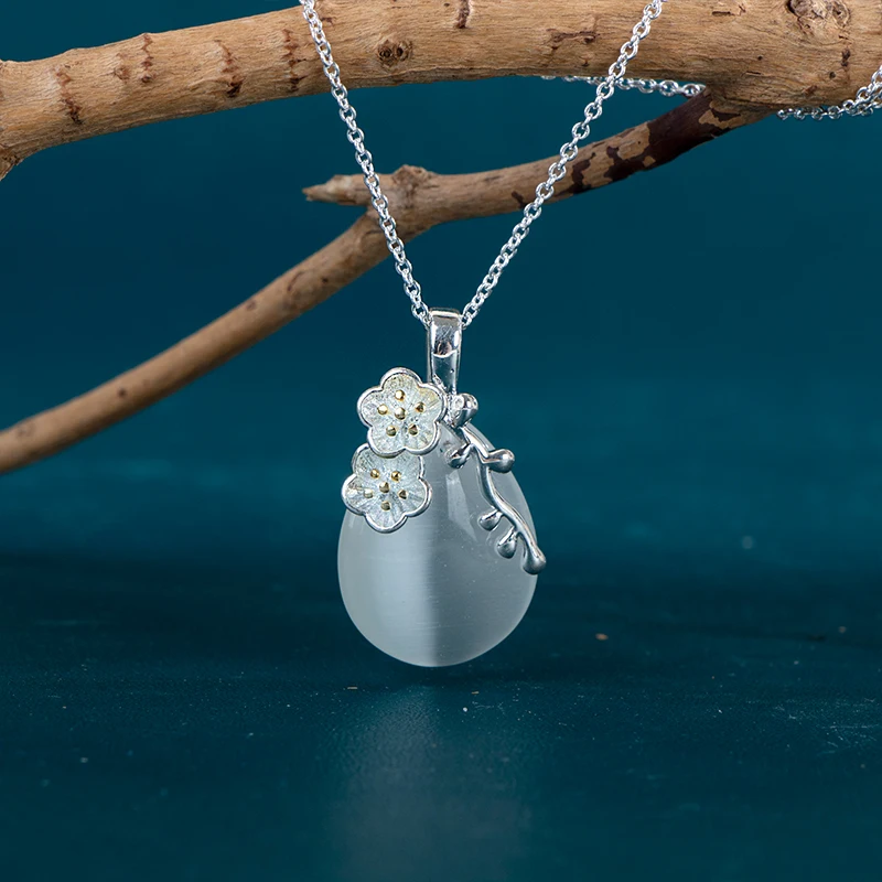 Bella Box Luxury Drop Shape Opal Pendant Women's Cherry Blossom Necklace For Women Ceremony Party Unique Trendy Jewelry |