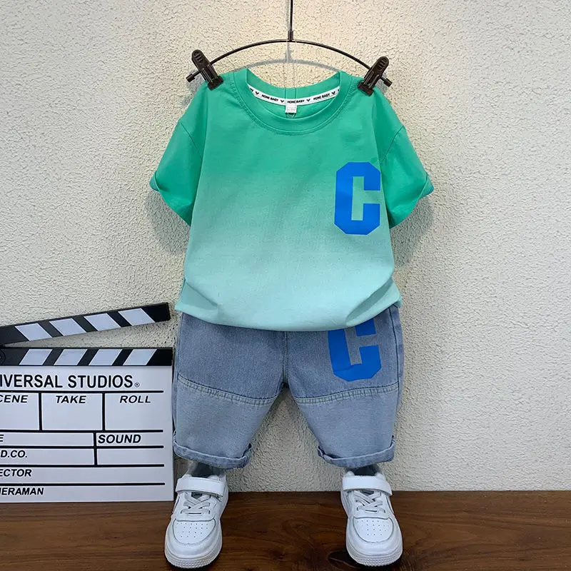 Boys' Suit Children's Summer Clothing 2022 New Handsome Baby Clothes Western Style Children's Short Sleeve Summer Clothes