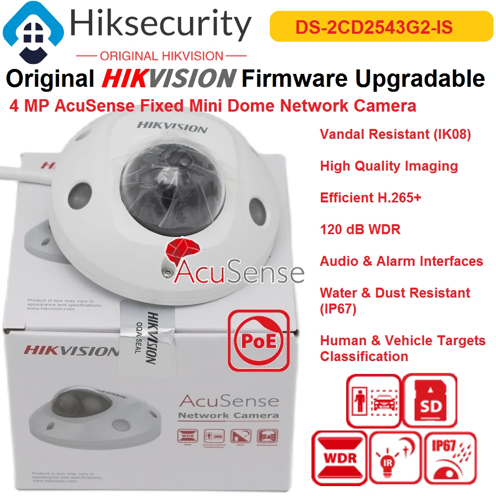 

Hikvision IP Camera 4MP DS-2CD2543G2-IS 4 MP AcuSense Built-in Mic Fixed Mini Dome Network Cam New Version Of DS-2CD2543G0-IS