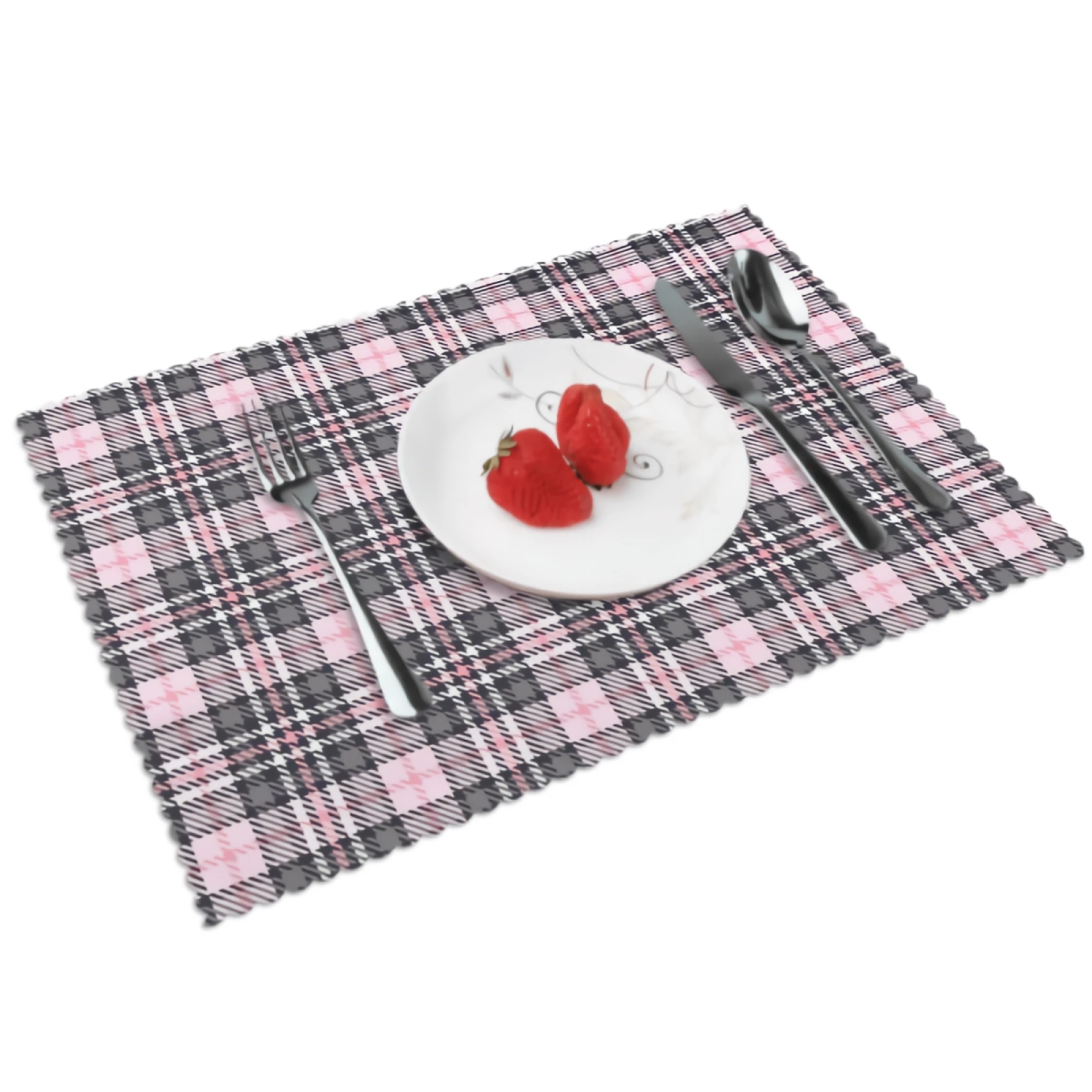 

Pink Tartan Placemats for Dining Table Set of 4 Pink Check PlaidDecor Rectangular Heat Resistant Washable Place Mat