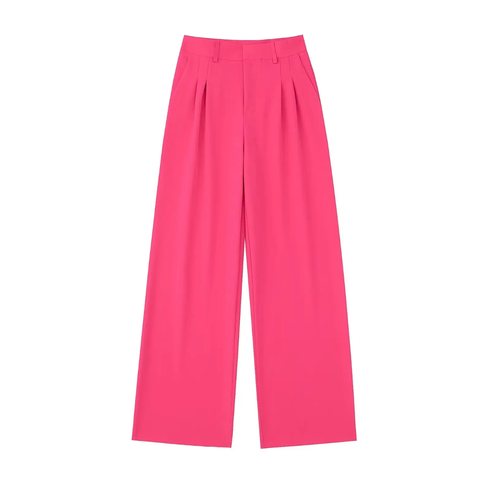 

Women 2023 New Chic Fashion Summer 2 Colors Side Pockets Relaxed Long Pants Vintage High-waisted Leisure Female Trousers