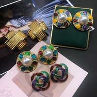 colorful earrings statement imitation pearls elegant vintage stud pierciering jewelry