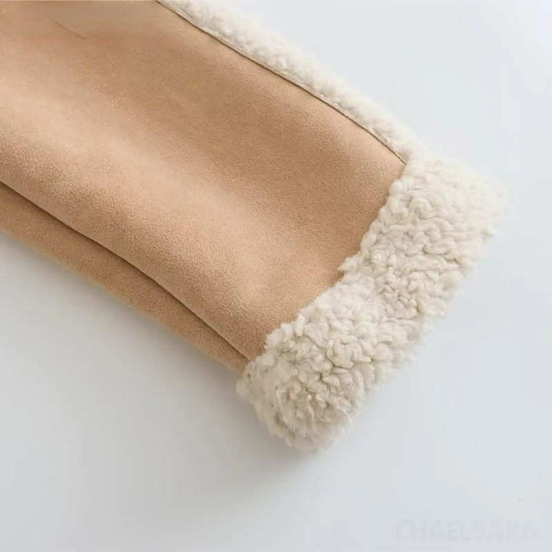 2023 Women Fashion Splicing Warm Fleece Jacket Coats Female Casual Short Zipper Lambswool Outwear Ladies