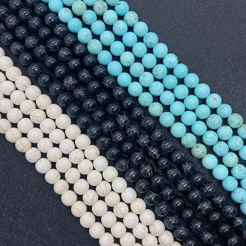 

1Strand Blue white black Turquoise Loose Beads Strand Natural Semi-precious Stone Round Shaped 6-10mm Size DIY Making Necklace