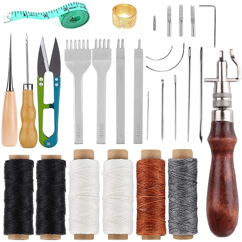 

Профессиональные наборы инструментов для рукоделия из кожи с восковой нитью, игла для ручного шитья, ремонт, вышивание, дырокол,
