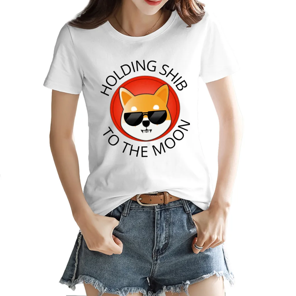 

Shib Coin Shiba Inu Crypto To The Moon Women's T-shirt Classic White Geeky Tees Tops European Size