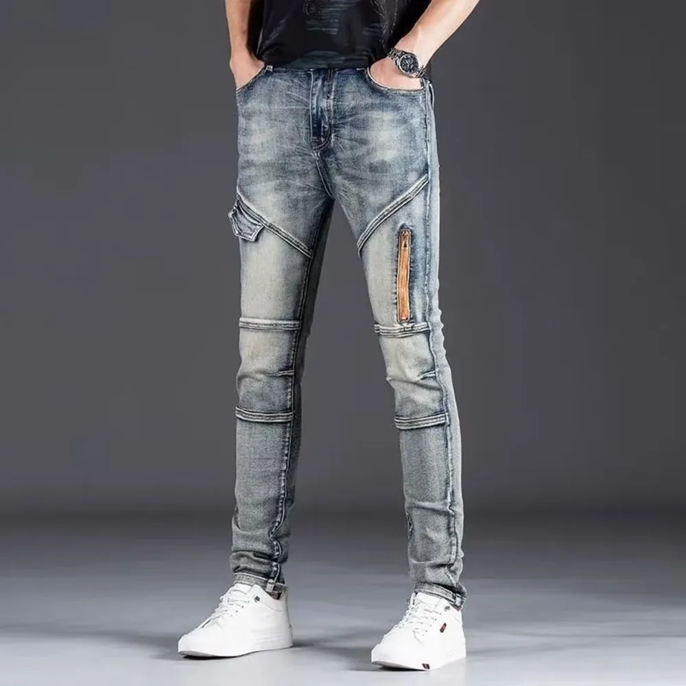 New Washed Jeans, Casual And Versatile, Loose Fitting Straight Pants, New Men's Trend, Simple Printing, Spring Youth Trend