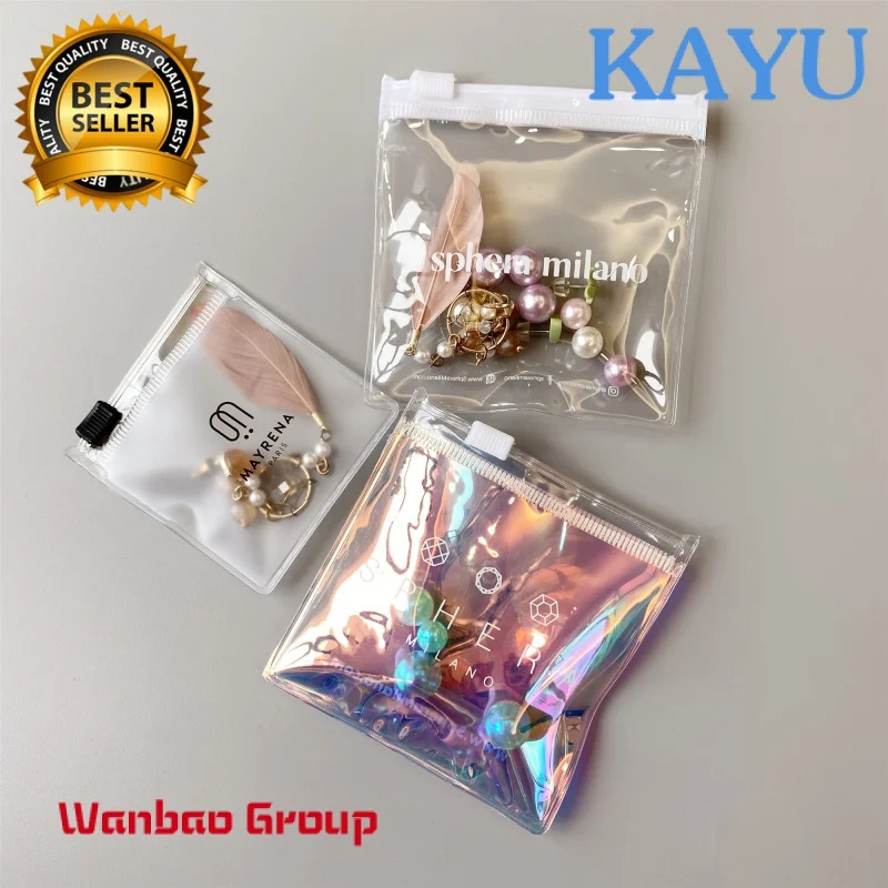 High Quality colored laser holographic Mylar custom logos Cosmetic zip lock packaging bags Jewelry Pouch