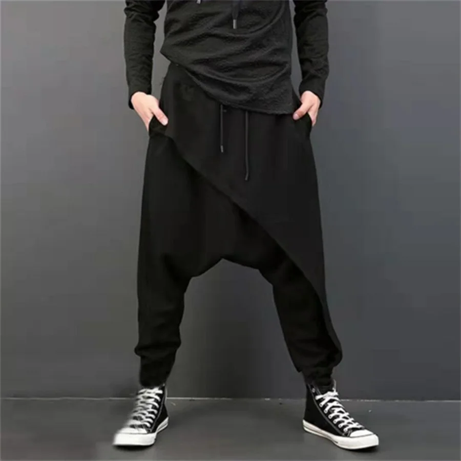 Фото 2025 Men's Casual Trousers Irregular Loose Solid Drawstring Saggy Pants Men Vintage Harem Pants Hip Hop Skateboard Fitness Pants №4