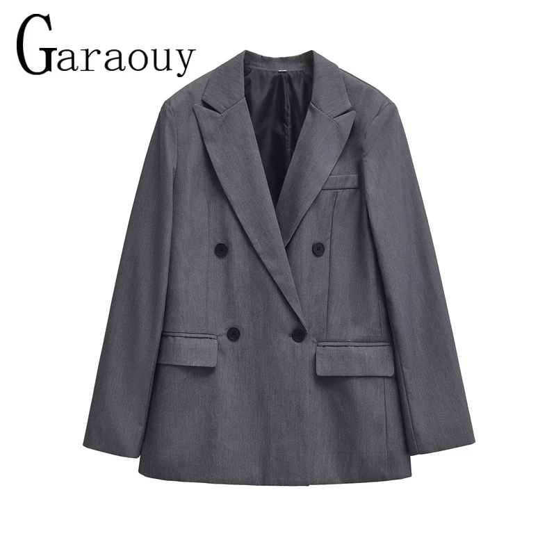 Женский двубортный Блейзер свободного покроя винтажный пиджак с длинным рукавом