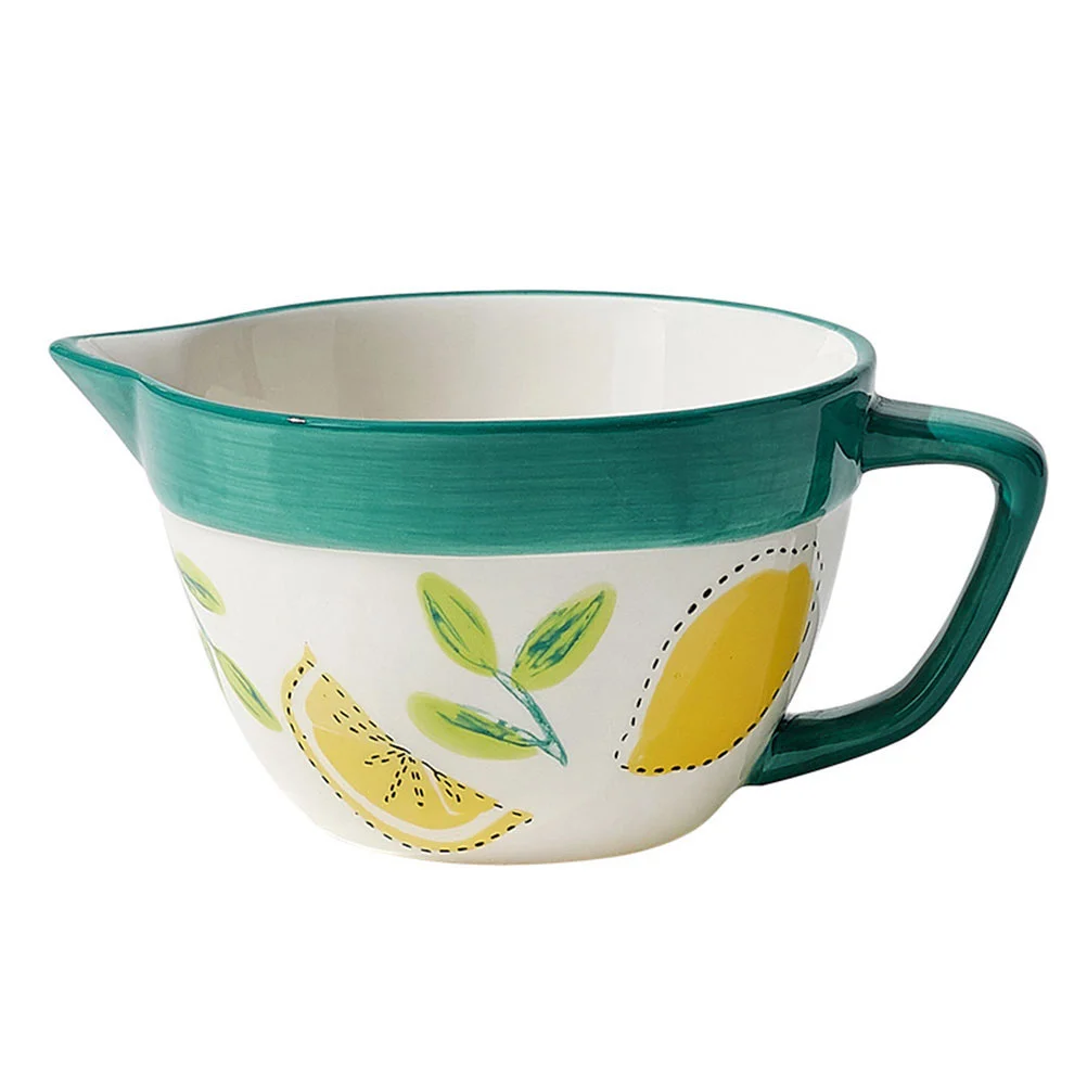 

Ceramic Serving Bowl Soup Mixing Bowl Lemon Pattern Bowl with Handle Home Supplies