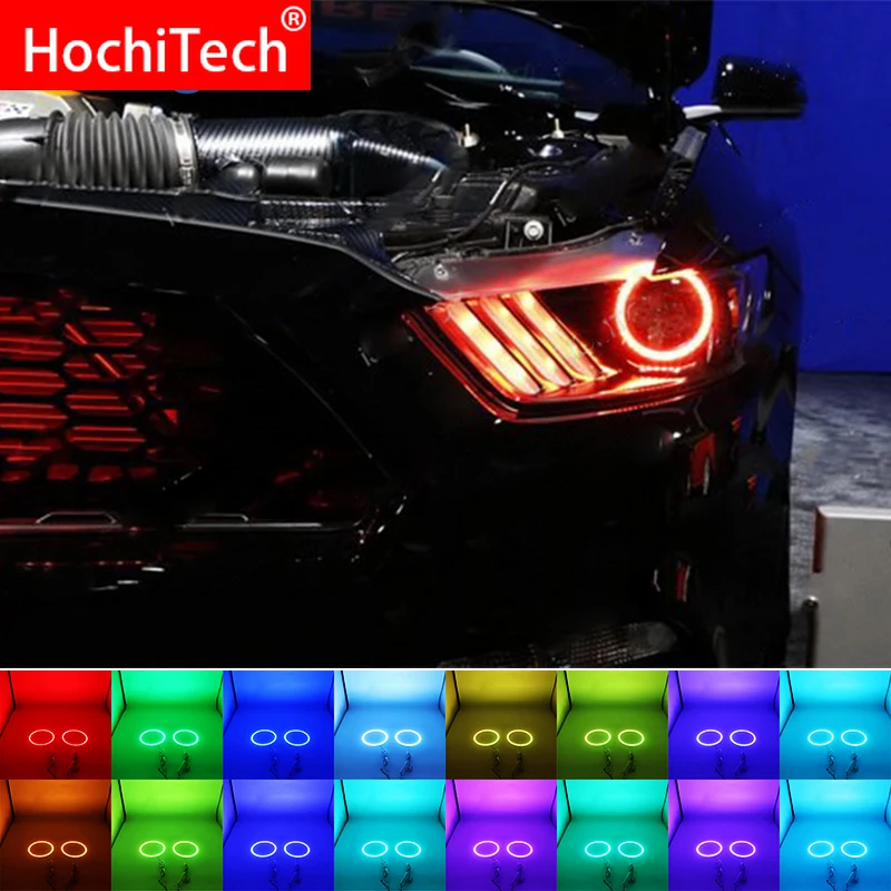 

Latest Headlight Multi-color RGB LED Angel Eyes Halo Ring Eye DRL RF Remote Control For Ford Mustang 2015 2016 Accessories