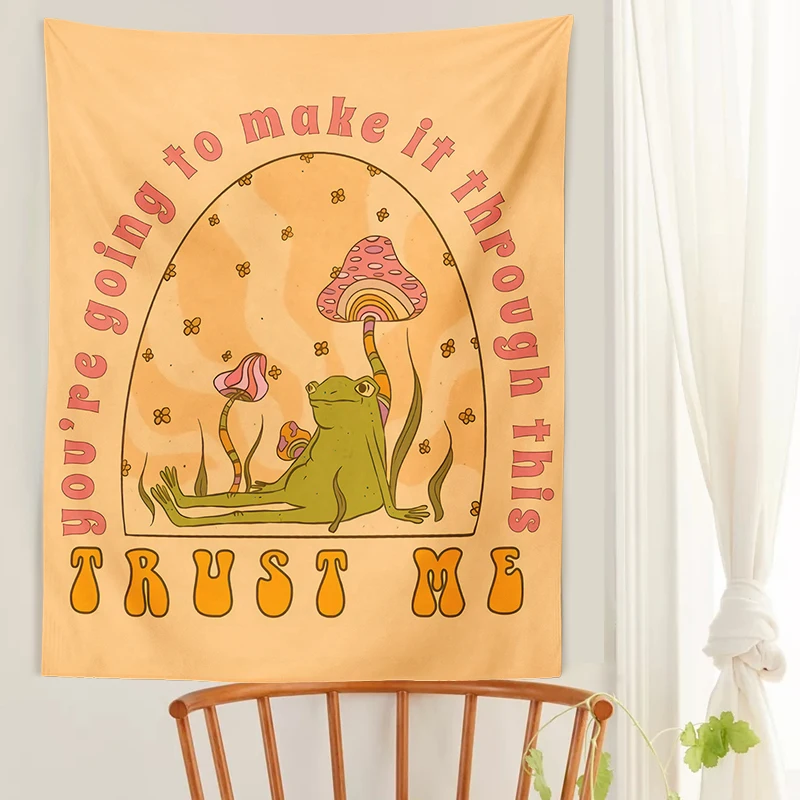 

Mushroom Frog Tapestry Wall Hanging Retro Trust Me Bohemian Decoration Home Decoration Hippie Mattress Girls Dorm Room Decor 1