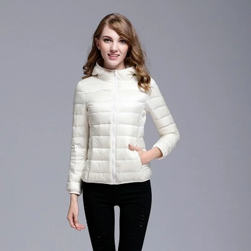 Fashion Autumn Winter Slim Short Down Jackets Women Solid Colors Hooded Coats Light Warm Thick Outwear Casual Commuter Overcoats