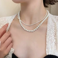 fashion elegant double layer imitation pearl necklace vintage lady glamour wedding party jewelry girl gift