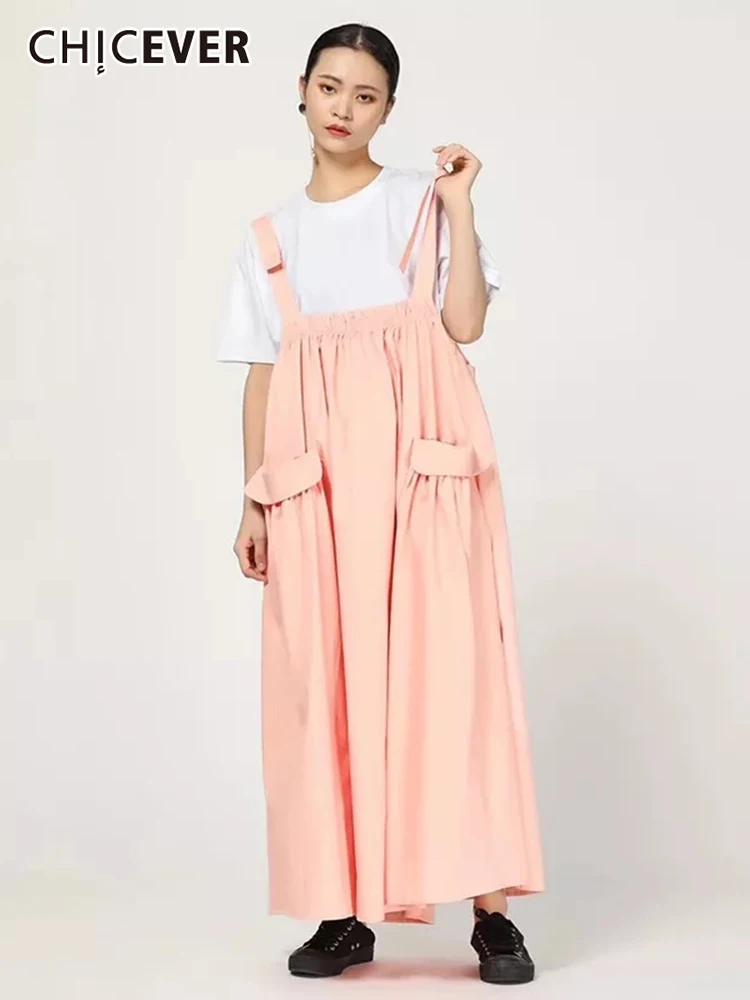 

CHICEVER High Street Loose Dress For Women Square Collar Sleeveless Patchwork Ruched A Line Midi Dresses Female 2022 Casual New