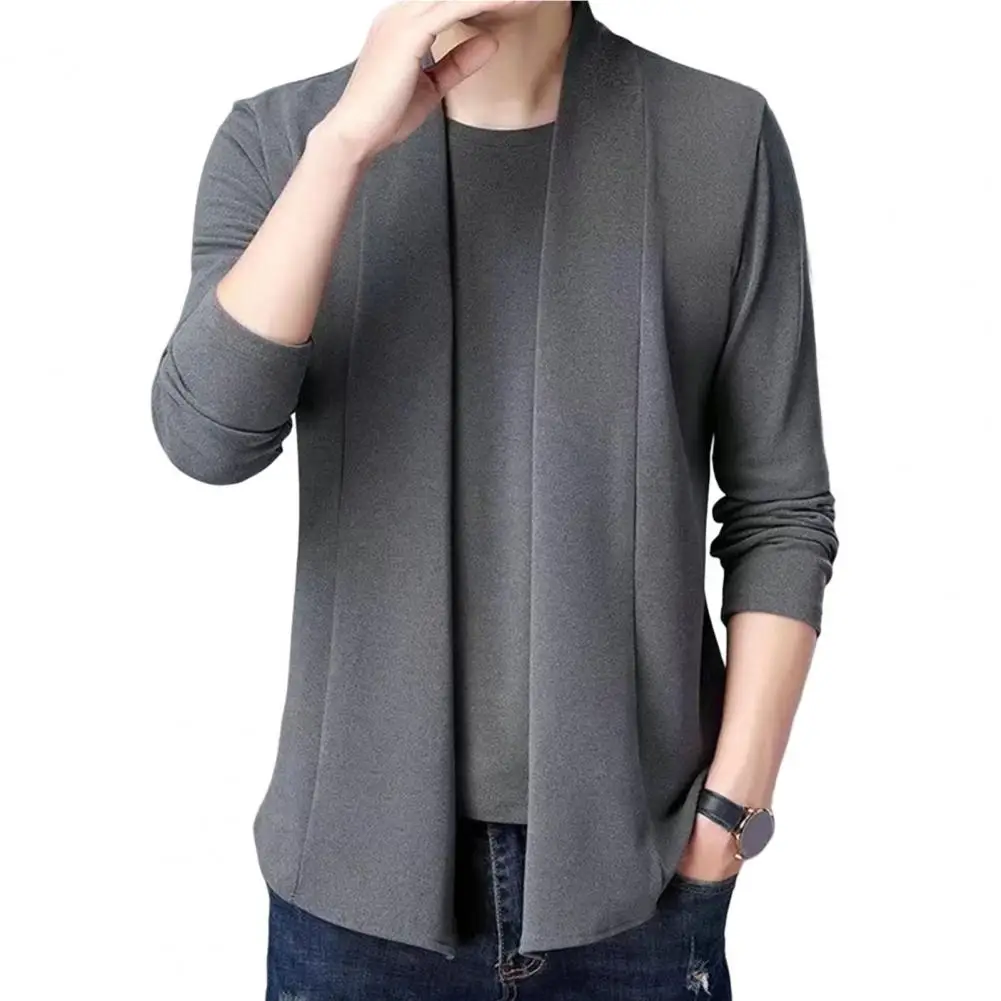 

Stylish Casual Jacket Windproof Men Solid Color Fake Two Piece Cardigan Coat Scarf Collar Comfy Pullover Coat Streetwear