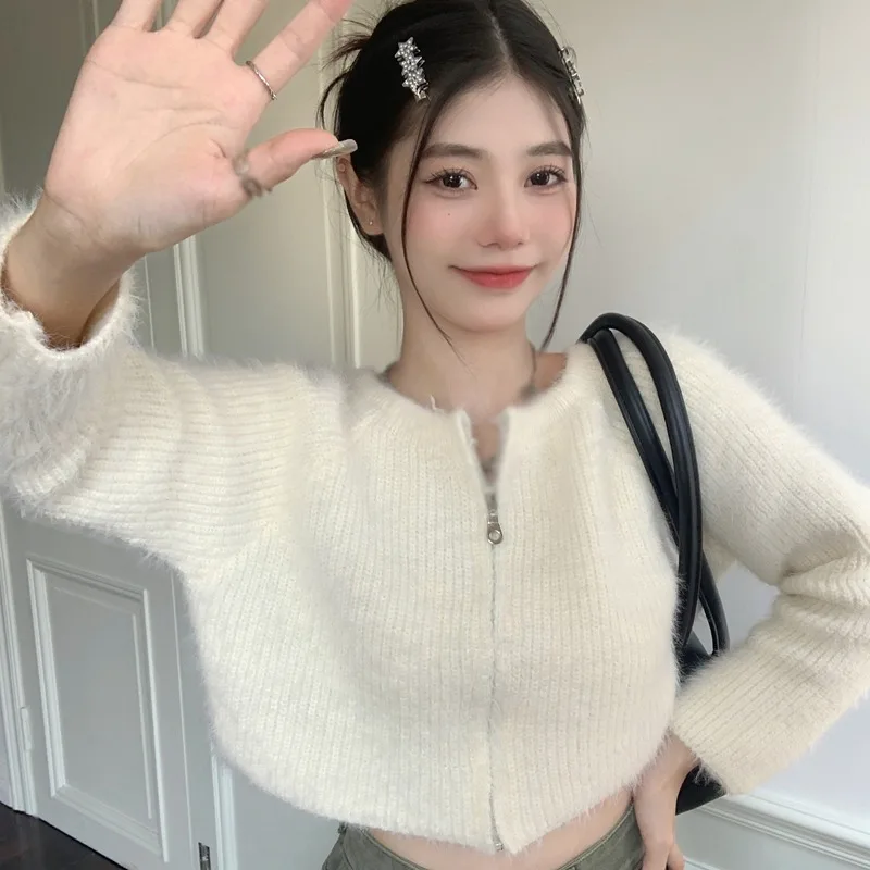 Женский свитер с круглым вырезом женский эластичный из норкового пуха длинными