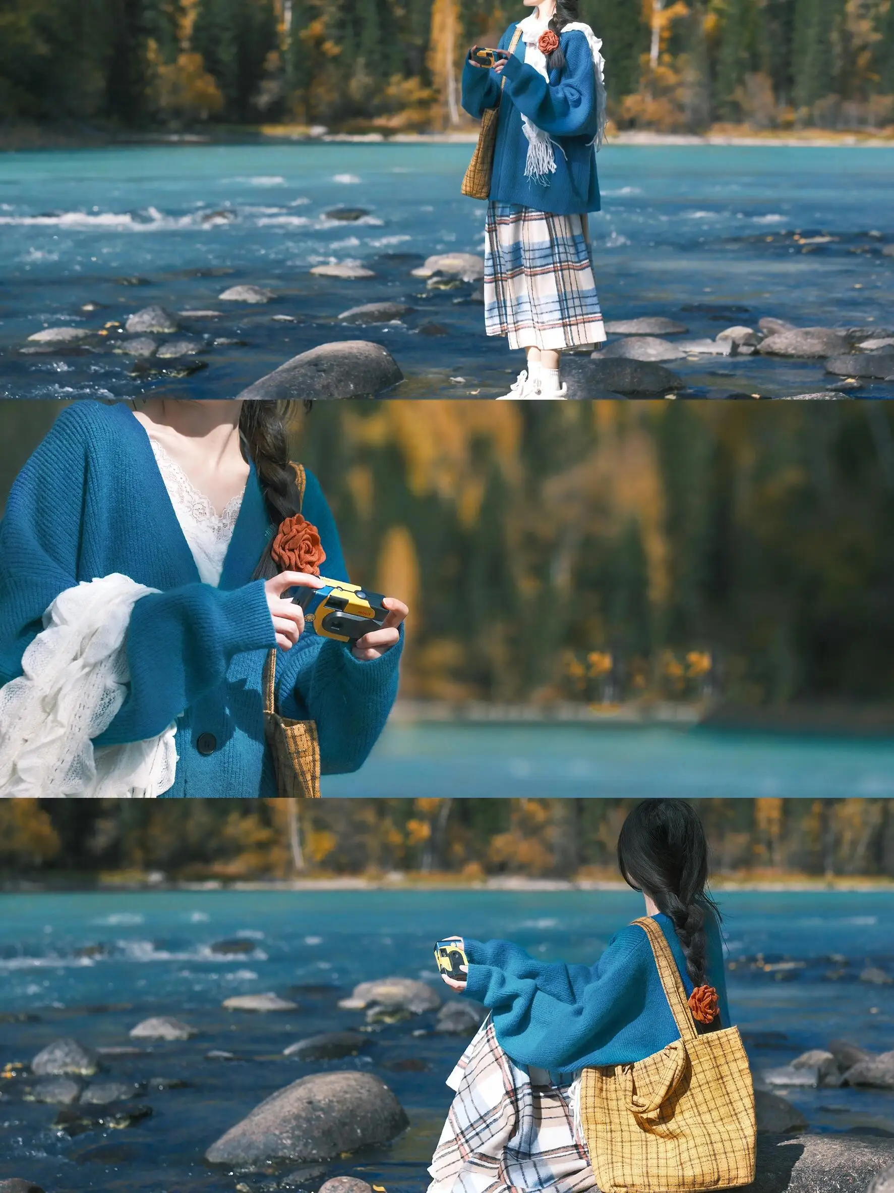 Женский вязаный кардиган средней длины Artistic Blue ~ Mori Look Lake осень 2024 свободная