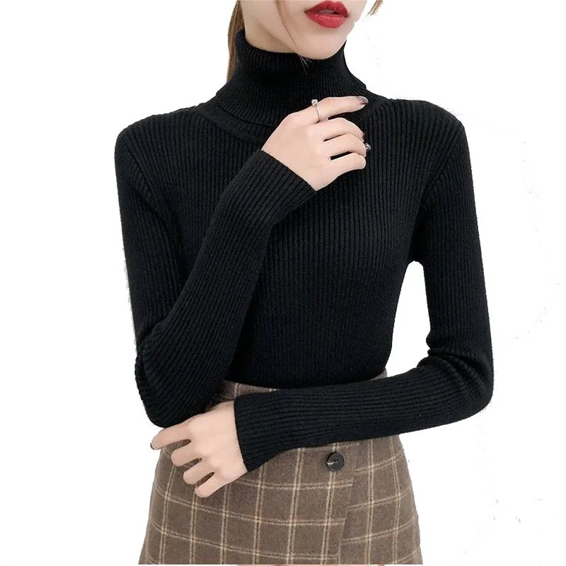 Bonjean Autumn Winter Knitted Jumper Tops turtleneck Pullovers Casual Sweaters Women Shirt Long Sleeve Tight Sweater Girls