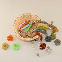 bpa free silicone baby wood bead pacifier clips dummy pacifier chain wooden pacifier clip silicone baby pacifier chain