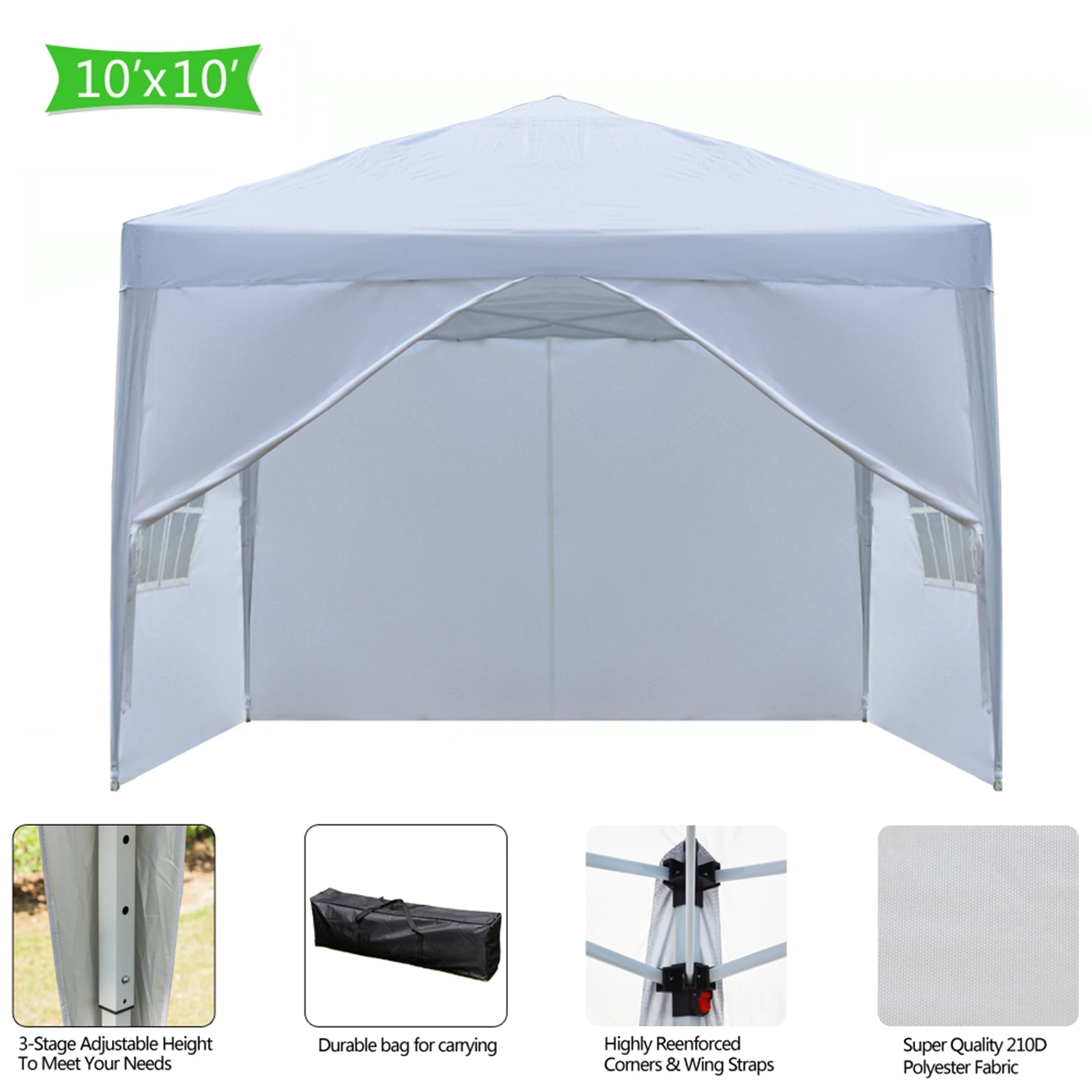 3 x 3m Two Doors & Two Windows Practical Waterproof Right-Angle Folding Tent  Waterproof Canopy Patio Wedding Gazebo