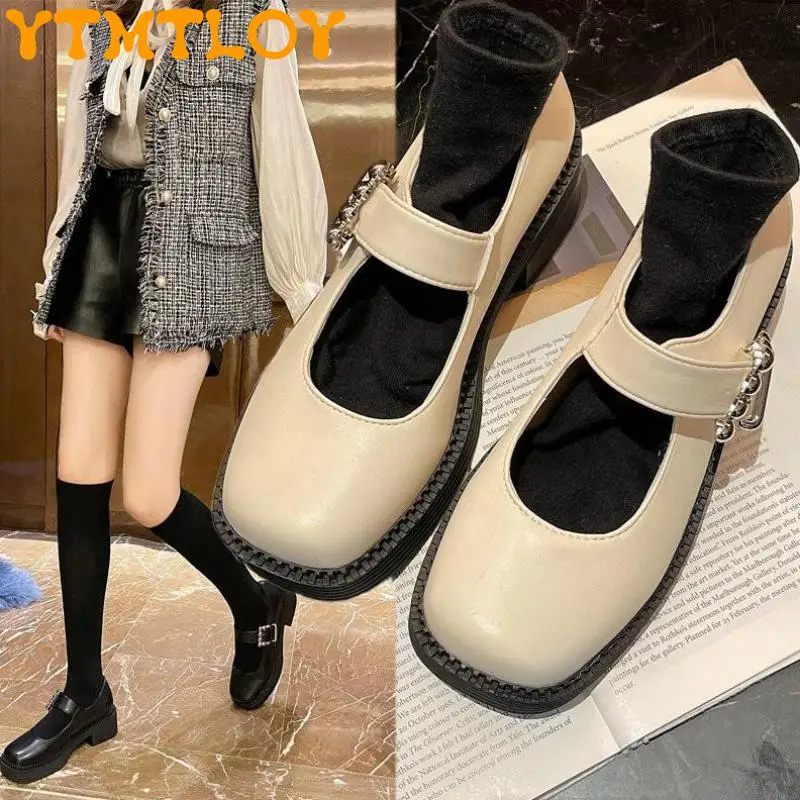 

Women's shoes Japanese style 2021 retro soft leather mid-heel platform women's shoes college students Mary Jane all-match single
