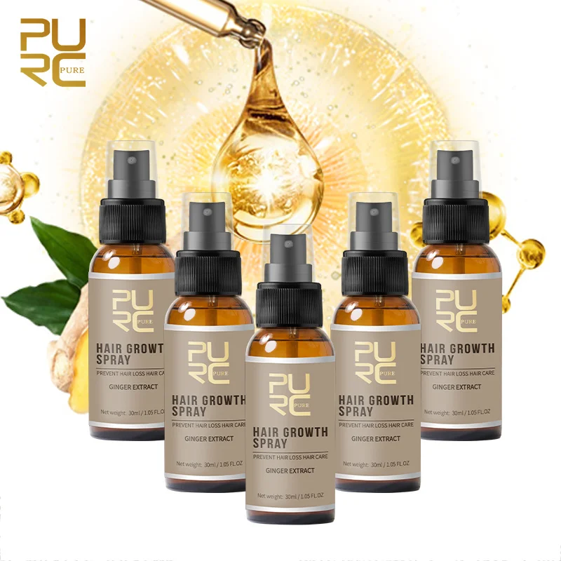 

PURC 5pcs Hair Growth Spray Ginseng Ginger Growing Hair Prevent Hair Loss Products Beauty Health Hair Rgrowth Treatment Care30ML