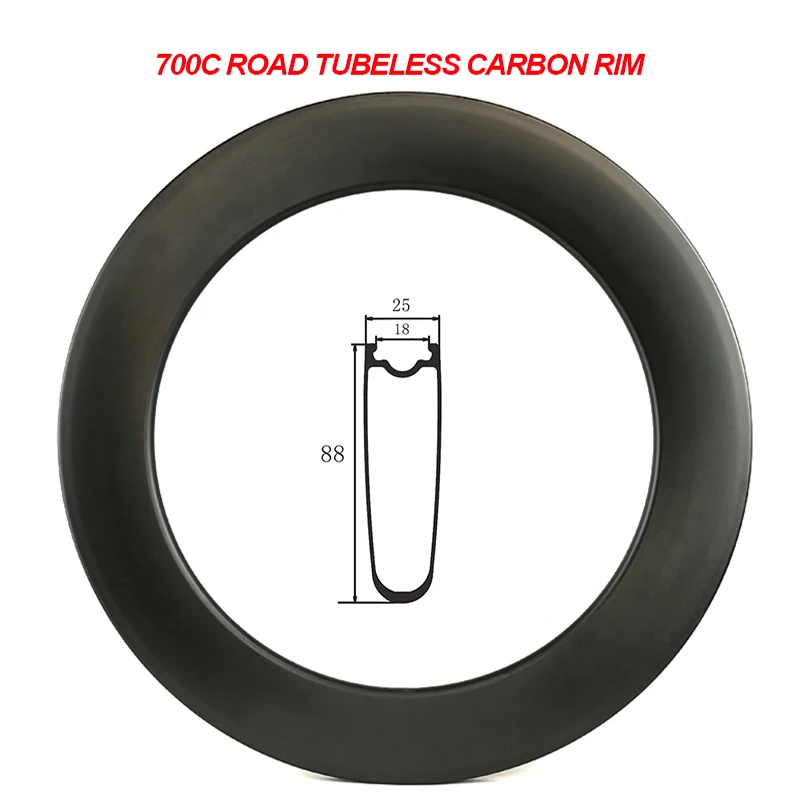 

Tubeless 700C Clincher Road Bike Carbon Rim 25mm Width 88mm Depth Rim V Brake Bicycle Wheel Track Cycle UD 3K 12K Matte Glossy