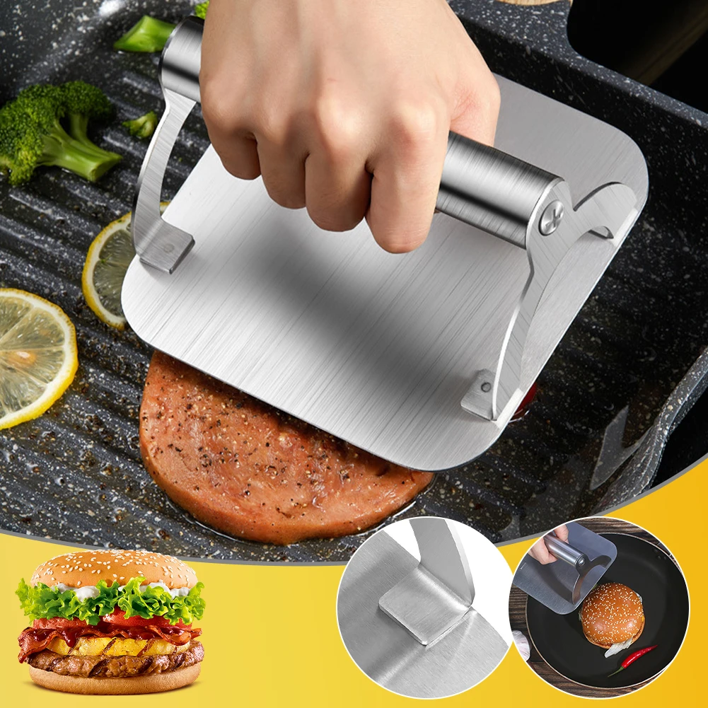 

Stainless Steel Burger Press 5.45 Inch Square Burger Smasher Non-sticking Grill Press Professional Griddle Accessories Kit